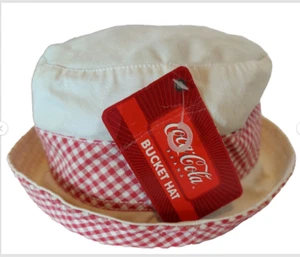 Sombrero Cubo COCA-COLA Unisex Lona Bordado Blanco Y Rojo Gringham Logo Cuadros - Imagen 1 de 11