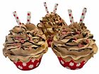 DEZICAKES Fake Cupcakes  Artificial Food Set of 3 Chocolate Peppermint Cupcake