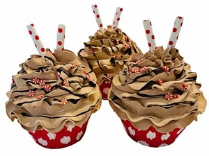 DEZICAKES Fake Cupcakes Artificial Food Set of 3 Chocolate Peppermint Cupcake - Picture 1 of 9