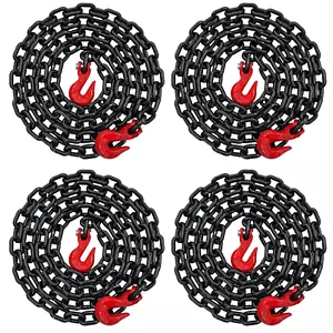 4PK - 3/8" X 12' Carpeta Cadena Grado 80 Transporte Cadena Remolque Ganchos de agarre 7.100 libras - Imagen 1 de 6