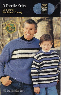 9 Family Knits Knitting Patterns Book Booklet Wool Ease Chunky Lion Brand Yarn - Image 1 of 4