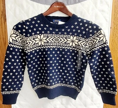 Polo Ralph Lauren Childrens Unisex Navy Snowflake Cotton Linen Sweater  S(8) E1F - Image 1 of 4