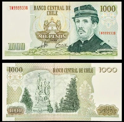 🇨🇱 1999 Chile 1000 Pesos, Ignacio Carrera Pinto, Monument to Chilean heroes - Image 1 of 3