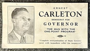 1940-42 Ernest Carleton, demócrata/gobernador de Arizona/tarjeta de convocatoria de campaña - Imagen 1 de 5