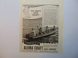 ALUMA CRAFT BOAT COMPANY 1948 ¿Verrugas de sapos? anuncio impreso arte vintage - Imagen 1 de 1