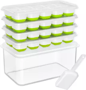 Ice Cube Tray with Lid and Bin, 4 Pack Silicone Plastic Ice Cubes Trays for Free - Picture 1 of 12