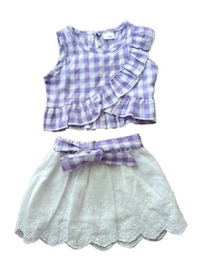 Baby Girls Outfit Top & Skirt Lavender Check Two Piece Set 3 - 6 Months - Picture 1 of 10