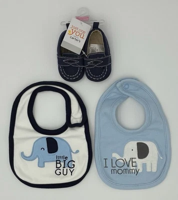 Carter’s 2 Recién Nacido Baberos Y Azul Mocasines Zapatos Niño Amor Mamá Foto 1 de 2