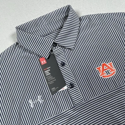 Auburn AU Tigers Under Armour Heat Gear Striped Gray Golf SS Polo Shirt Men's XL - Image 1 of 4