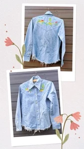 Vintage 70s Ladies Embroidered Western Denim Shirt Size 14 UK - Picture 1 of 9