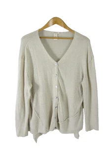 Sundance Womens Large Beige Tan LInen Cotton LS High Low  Cardigan Sweater - Picture 1 of 10