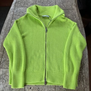 Ladies Zara Zipped Cardigan In Lime Green Size Small Brand New - Picture 1 of 11