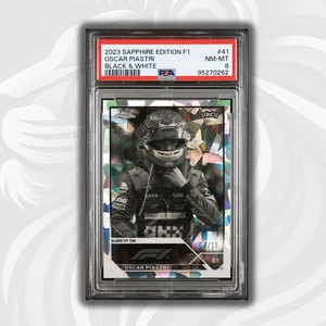 PSA8 /15 Oscar Piastri #41 - B&W - Sapphire - 2023 Topps Chrome F1 - Rookie Card - Picture 1 of 5