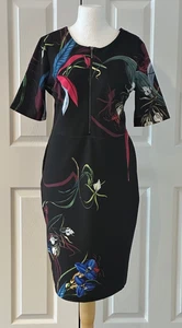NEXT Petites Short Sleeved Bodycon Dress - Black / Multi - Size 16P - BNWT - Picture 1 of 8