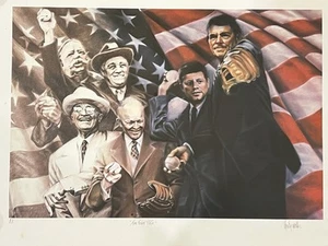 “The First Pitch” Sheila Wolk VTG ARTIST PROOF Art Poster SIGNED Sports Politics - Picture 1 of 8