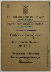 RSI SAARBRUCKEN CONSOLATO D’ITALIA CERT. PROVV. NAZIONALITÀ ITALIANA PASSAPORTO - Picture 1 of 6