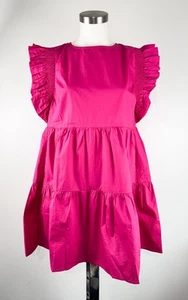 AVARA Size M Women’s Pleated Ruffle Mini Dress in Pop Pink Barbiecore - Picture 1 of 5