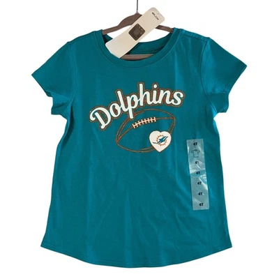 Miami Dolphins NFL команды одежда ребенка ясельного возраста 4T Aqua логотип футболка Y2K Sportcore блестящий - Изображение 1 из 4