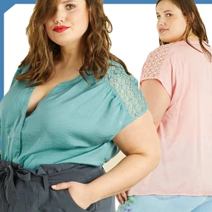 Kiabi Damen Bluse Satin Makramee Grün Rosa Weiß Bequeme Größe It 50 60 - Bild 1 von 30