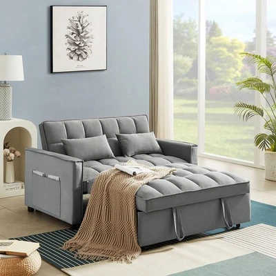 3-in-1 Convertible Sleeper Sofa Bed Modern Velvet Loveseat Couch w/Pull Out Bed - Image 1 of 4
