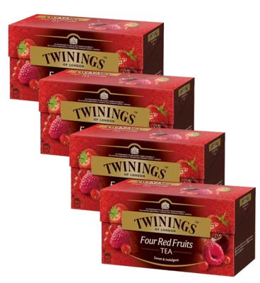 🍓 TWININGS Four Red Fruits Tea 4-PACK (100 BAGS TOTAL) Berry-Infused Black Tea