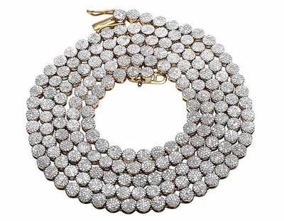 Collar de cadena de 4 mm con racimo redondo de diamantes reales de oro amarillo de 10 quilates 4 1/5 quilates 24" Foto 1 de 4