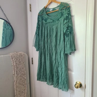 J Gee Crochet Lace Bell Sleeve Babydoll Dress Sz L Cottagecore Fairy Whimsy Boho - Image 1 of 4