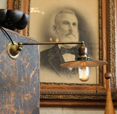 Vtg Antique Industrial Brass Sconce Lamp Light Faries 1910s OC White Era Wall - Image 1 of 4