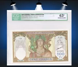 100 Francs NOUVELLE CALEDONIE (1963) P.42e ICG Uncirculated 63* - Imagen 1 de 2