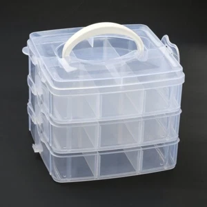 1 caja contenedores de almacenamiento de cuentas de plástico rectangulares de tres capas con mango - Imagen 1 de 4