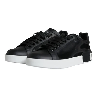 DOLCE & GABBANA Shoes Black Calf Leather Portofino Sneakers EU36.5 / US6 820usd - Image 1 of 4