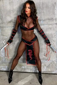 Sexy Stealth Ninja 5 Piece Costume - Black/Red - Picture 1 of 12