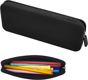Silicone Pencil Bag Case Waterproof Cosmetic Multifunction Zipper Storage Black - Picture 1 of 6