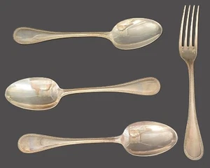 Set of 4 silver metal cutlery CHRISTOFLE spoons and fork - 20.5cm - Picture 1 of 23