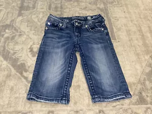 Miss Me Bermuda Jean Shorts Girls Size 10 Stretch Embroidered Rhinestones - Picture 1 of 5