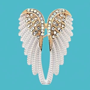 Broche corazón ángel de la guarda esmalte blanco y alfiler de cristal AB alas de paloma amor I3 - Imagen 1 de 6