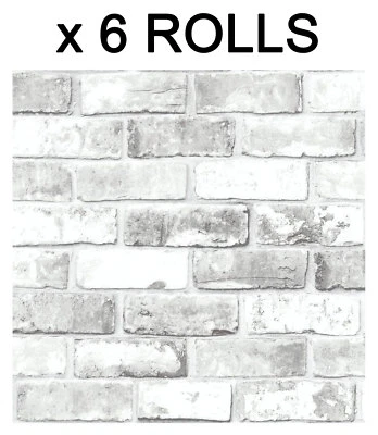 DEBONA White Brick Effect Wallpaper Slate 3D Wall Weathered Stone Realistic 6 Roll Deal