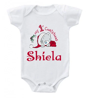 GERBER Babys first Christmas Santa Grey Bear Personalized Infant Baby Body suit Onesie