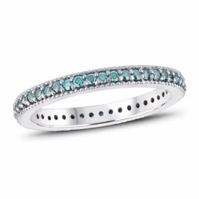 Pulseira Milgrain Eternity diamante azul aprimorado 1/2 ct em ouro branco 14K - Imagem 1 de 4
