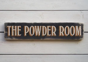 THE POWDER ROOM Vintage Style Wooden Sign. Handmade Retro Home Gift - Picture 1 of 20