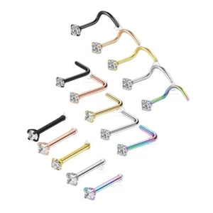 Nose Stud 2mm Clear Claw Set Gem Screw Hook L- Bend Ball End Bone Studs - Picture 1 of 7