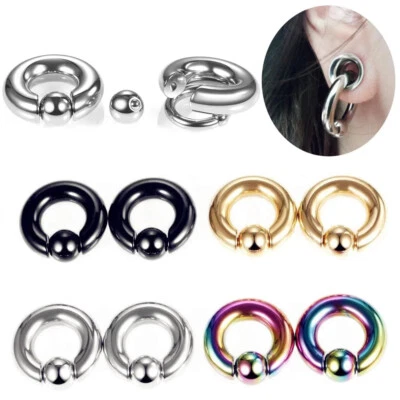 Anillo de cuentas cautivas calibre grande de acero de varios tamaños plata oro tabique aro oreja Foto 1 de 4