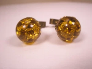 Gold Colored Glass Balls Vintage Gold Tone Cuff Links - Picture 1 of 7