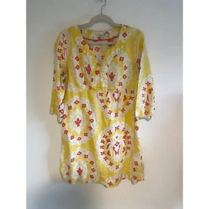 BODEN 100% Linen Kaftan Tunic Dress Yellow & Pink Floral - Picture 1 of 5