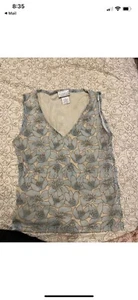 Hennes Collection blue floral sleeveless V-neck blouse/top Size Large - Picture 1 of 4
