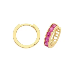 Mens 6 Ruby Huggie Hoop Earring 9ct Yellow Gold 375 Hallmarked Brand New Boxed - Picture 1 of 3