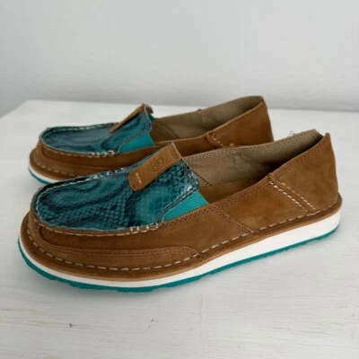 Ariat Women's Sz 6.5  B/Med New Earth Suede Turquoise Snake Cruiser Loafers - Image 1 of 4