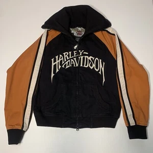 VNTG HARLEY DAVIDSON Women L Moto Jacket Embroidered Monogrammed ORG/BLK Cotton - Bild 1 von 9