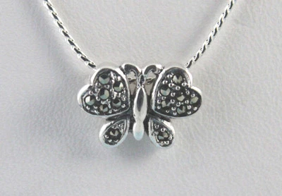 Charming 14 Marcasite Butterfly Neckace Sterling 18" Chain Silver Plated - Image 1 of 2