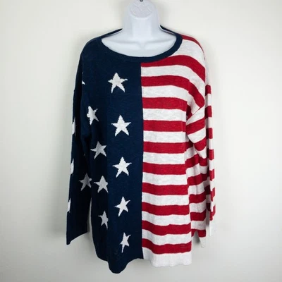 Talbots 毛衣女式 XL 红色白色蓝色美国国旗爱国星条 — 第 1/4 张图片